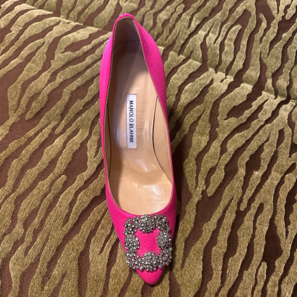 Manolo Blahnik Vibrant Pink Heels with Embellished Accents - Picture 2 of 3